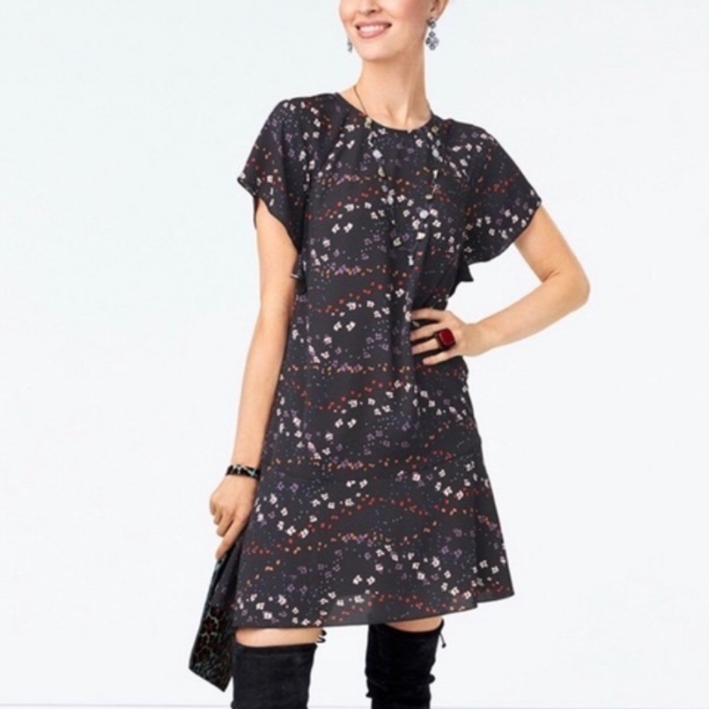 CABI Navy Floral Muse Midi Ruffle Dress